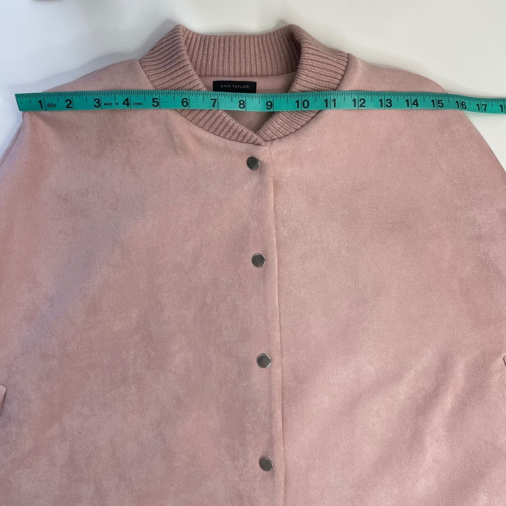 Ann Taylor Pink Faux Suede Snap Front Cape Jacket XS/S 583053 FA21 - Picture 9 of 14